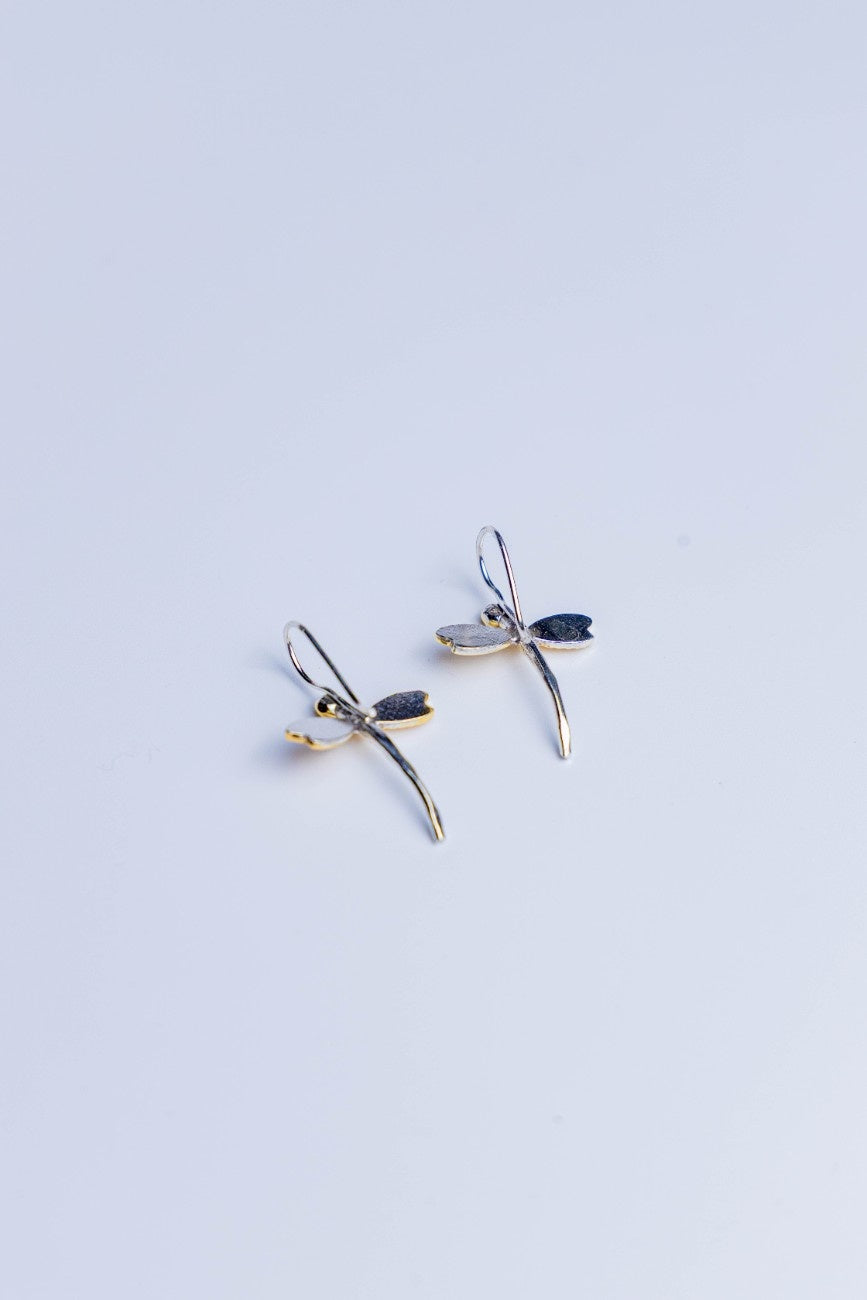Sterling Silver Dual Tone Dragonfly Earrings