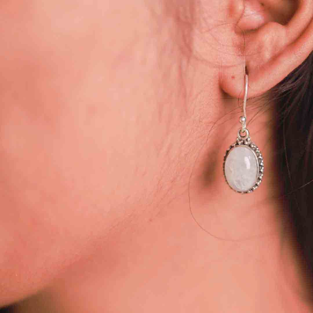 Moonstone Oval Drop Earrings