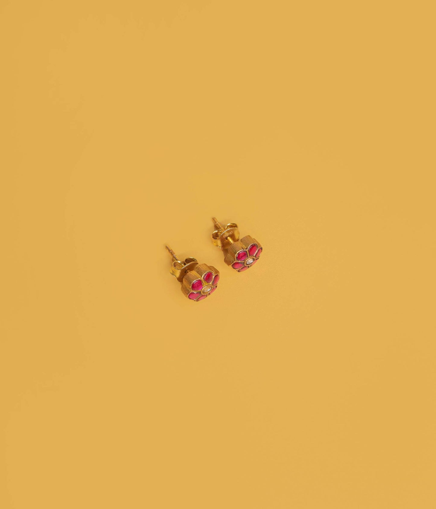 Ruby Blossom Gold Plated Stud Earrings