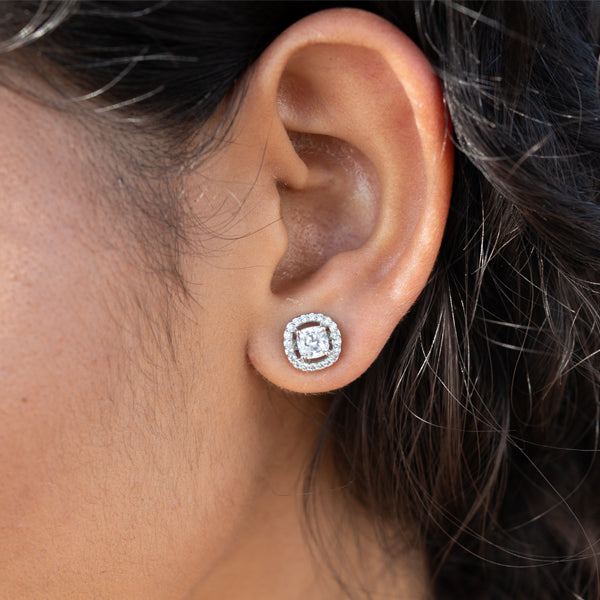 Cushion-Cut Halo Stud Earrings