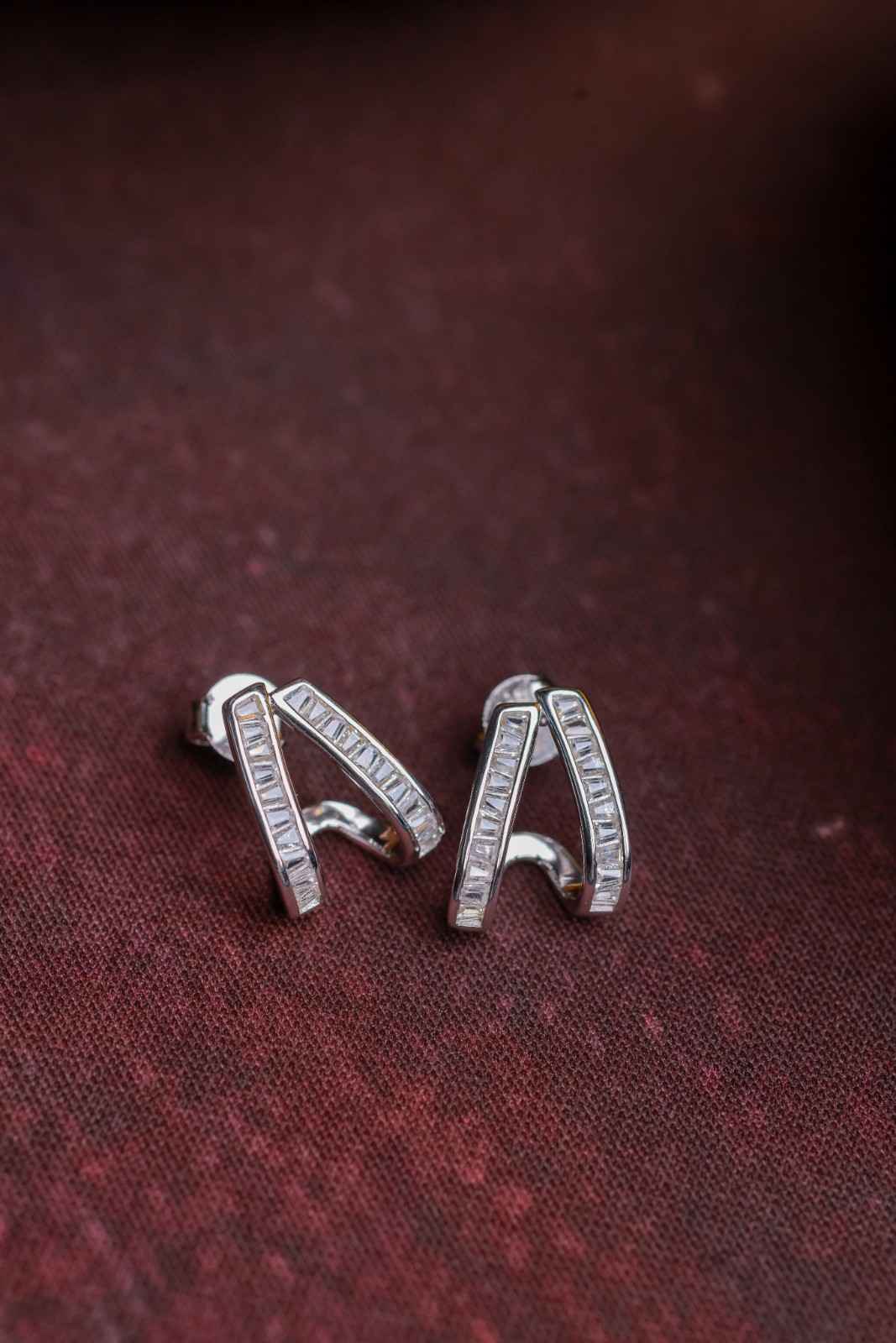 Earrings with Zircon Baguette Stones