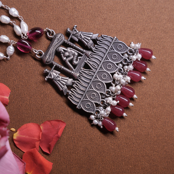 Tribal Silver Necklace with Pearls