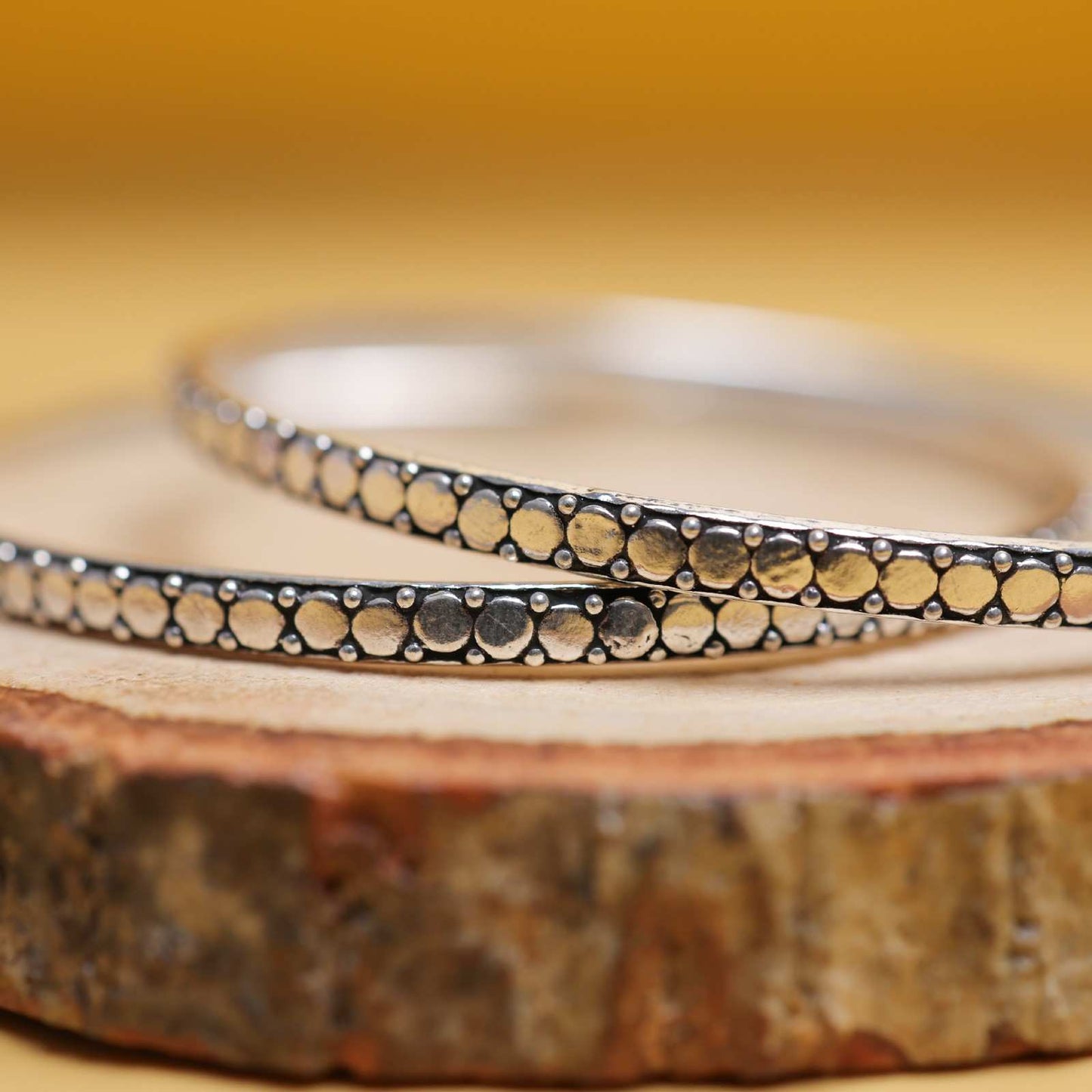 Moon Dot Oxidised Silver Bangles