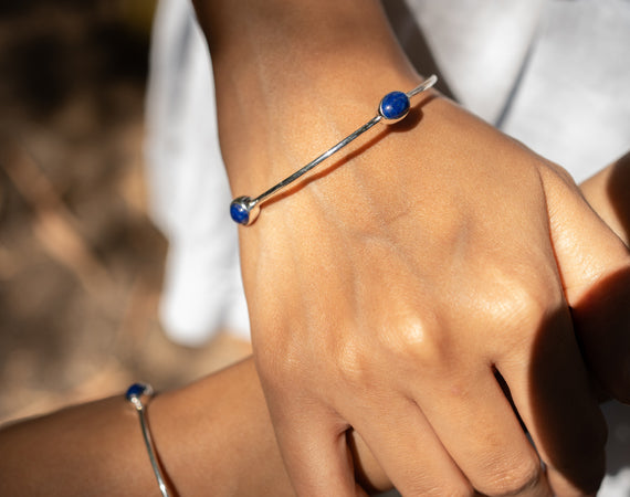 Lapis Lazuli Gemstone Silver Pair Bangle