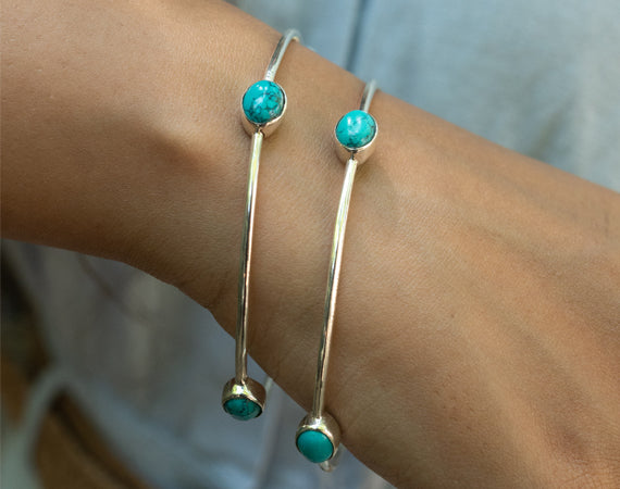 Turquoise Gemstone Silver Pair Bangles