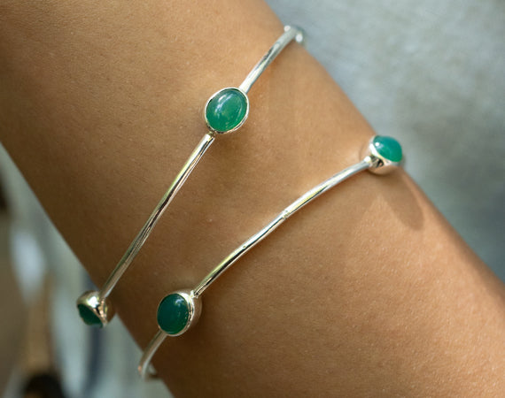 Jade Gemstone Silver Bangle