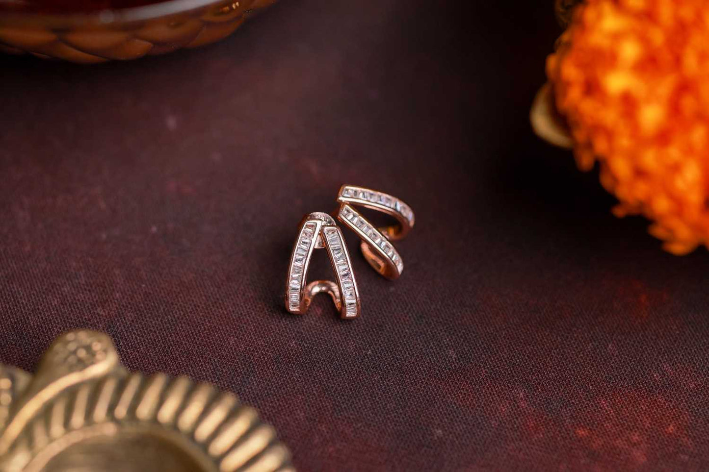 Earrings with Zircon Baguette Stones