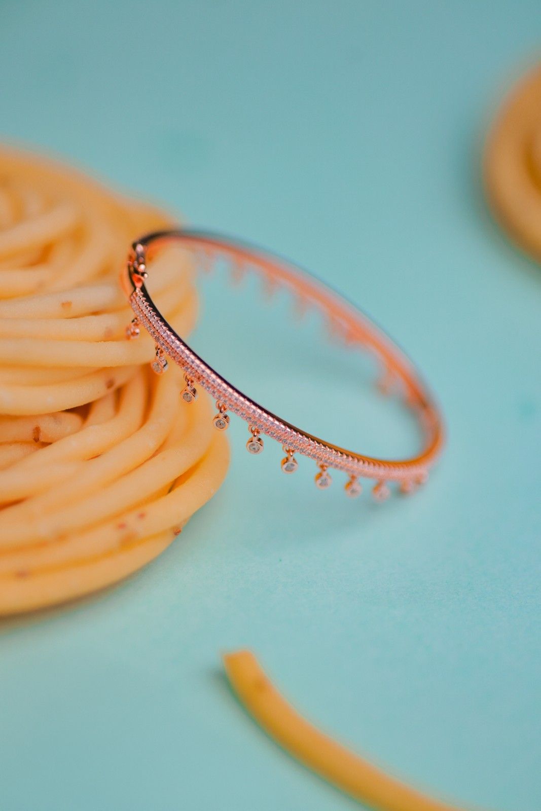 Rose Gold Silver Gadibangle With Dangling
