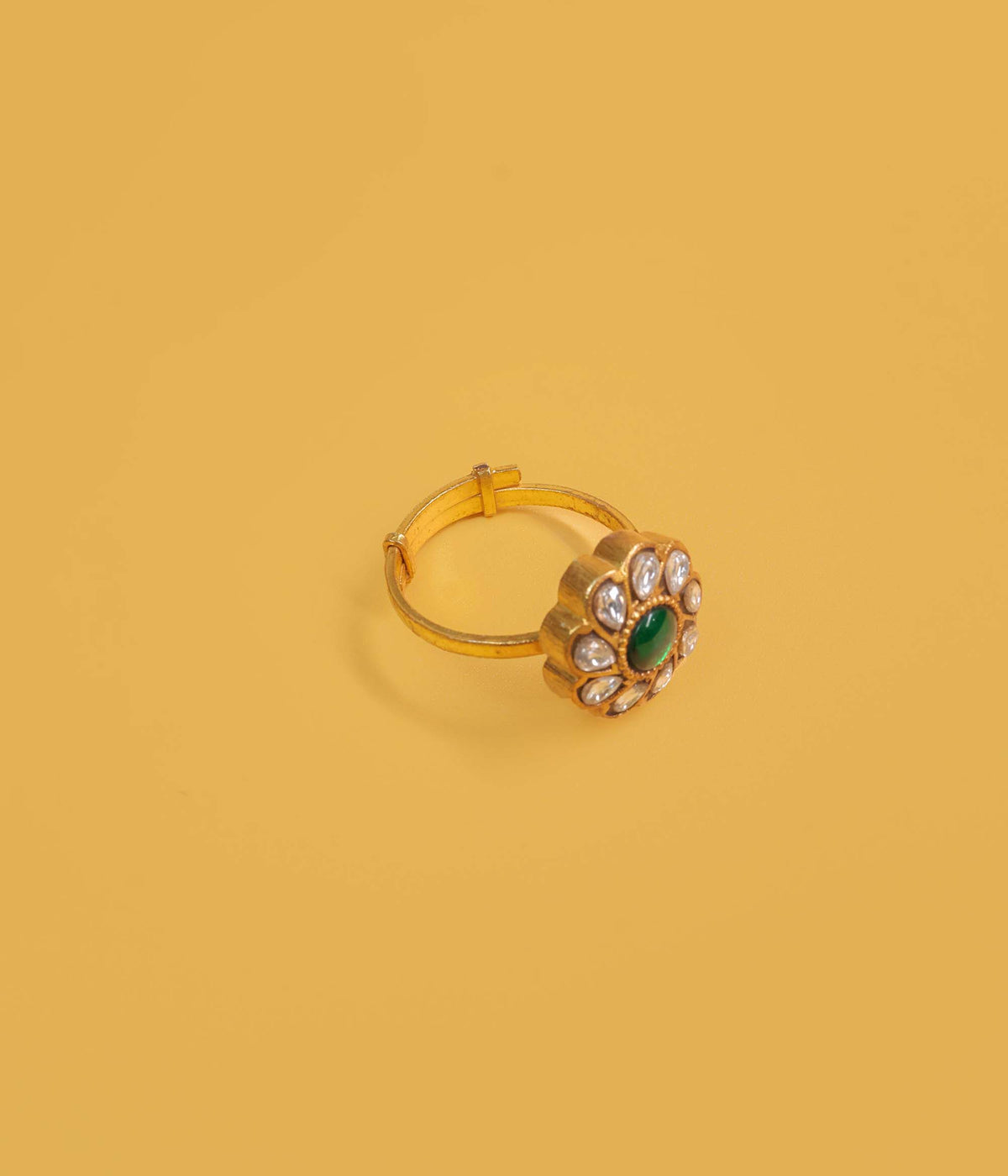 Adjustable Emerald Bloom Gold Plated Ring