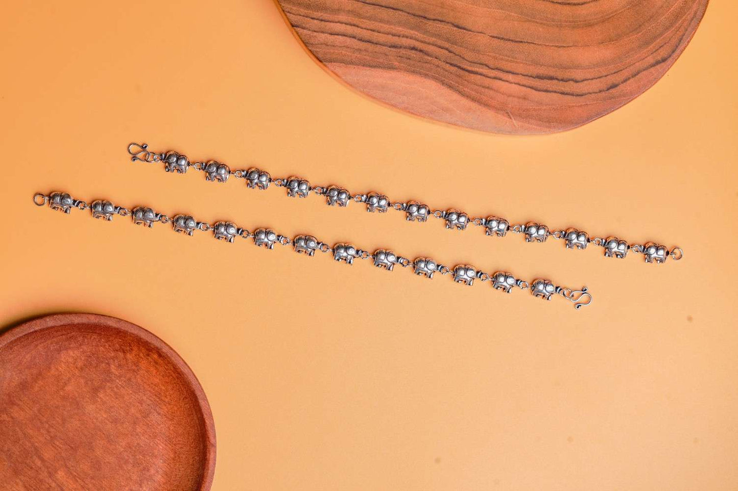 Handcrafted Elephant Motif Sterling Silver Anklets