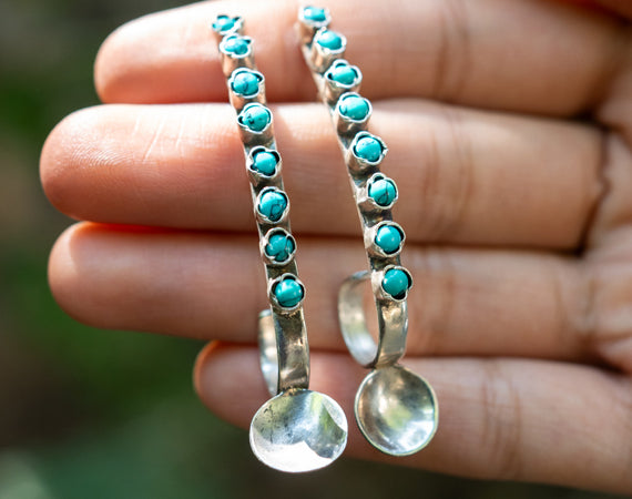 Handcrafted Silver Earrings with Turquoise Stones