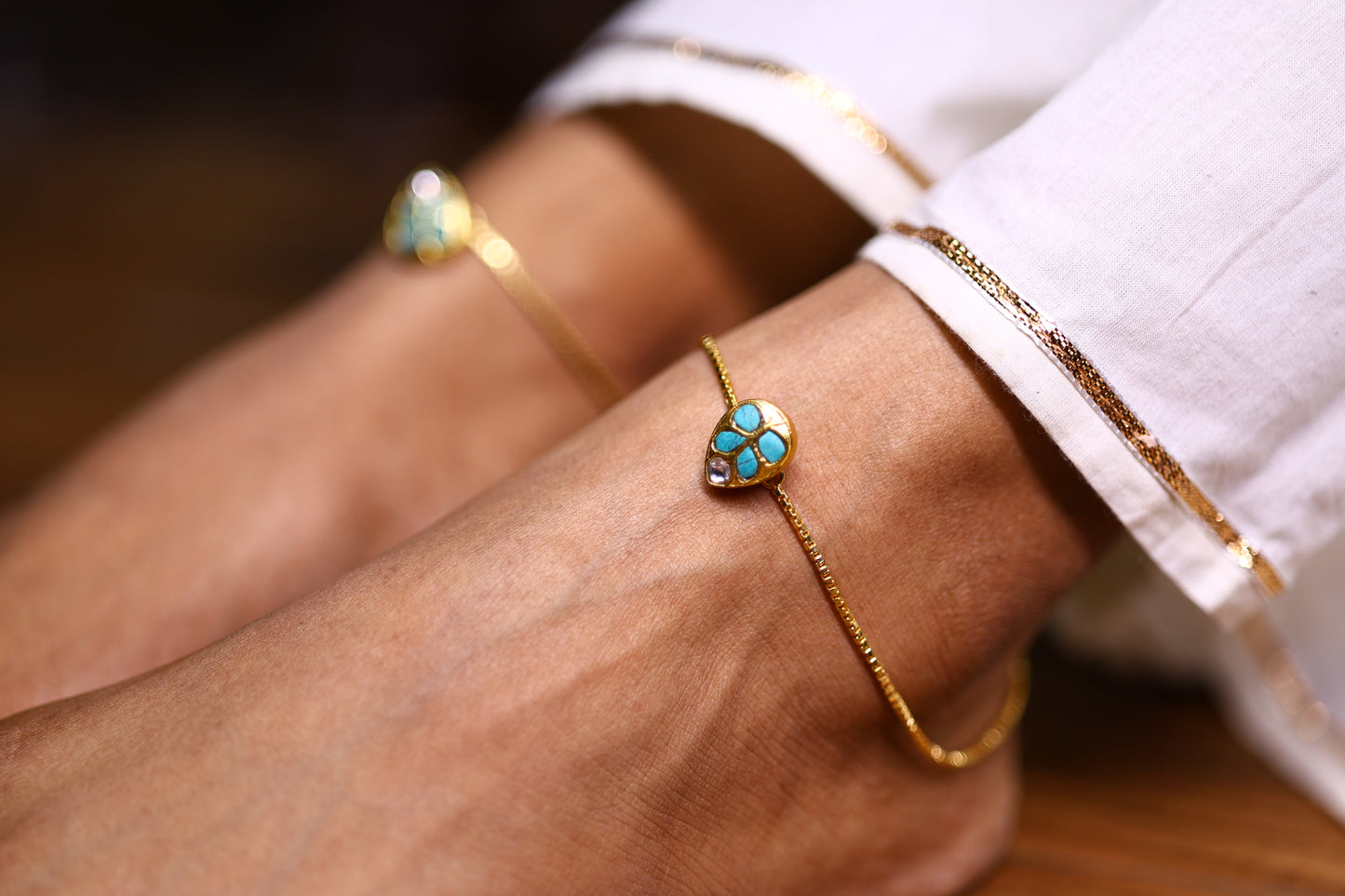 Gold-Plated Stone Turquoise Anklet