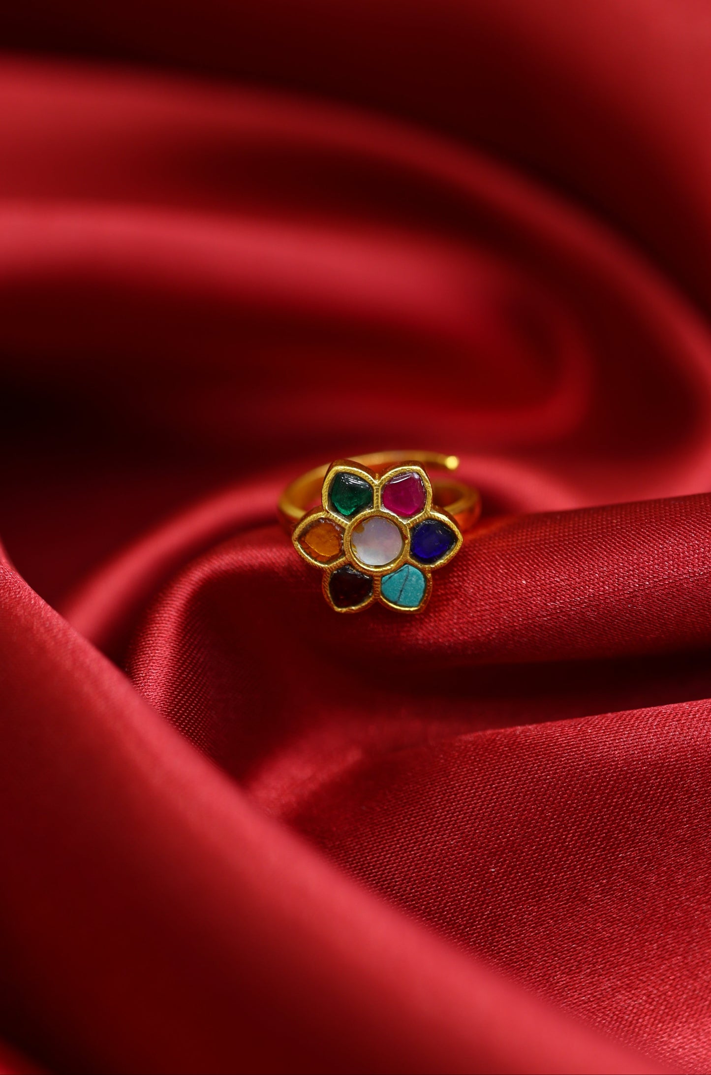Colorful Floral Gemstone Ring – Gold Plated