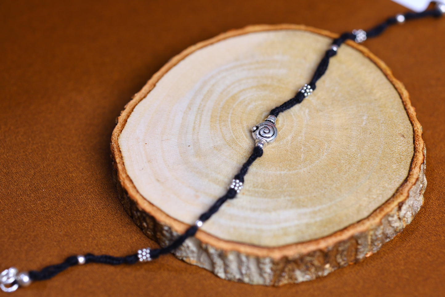 Handcrafted Black Thread Silver Bead Anklet
