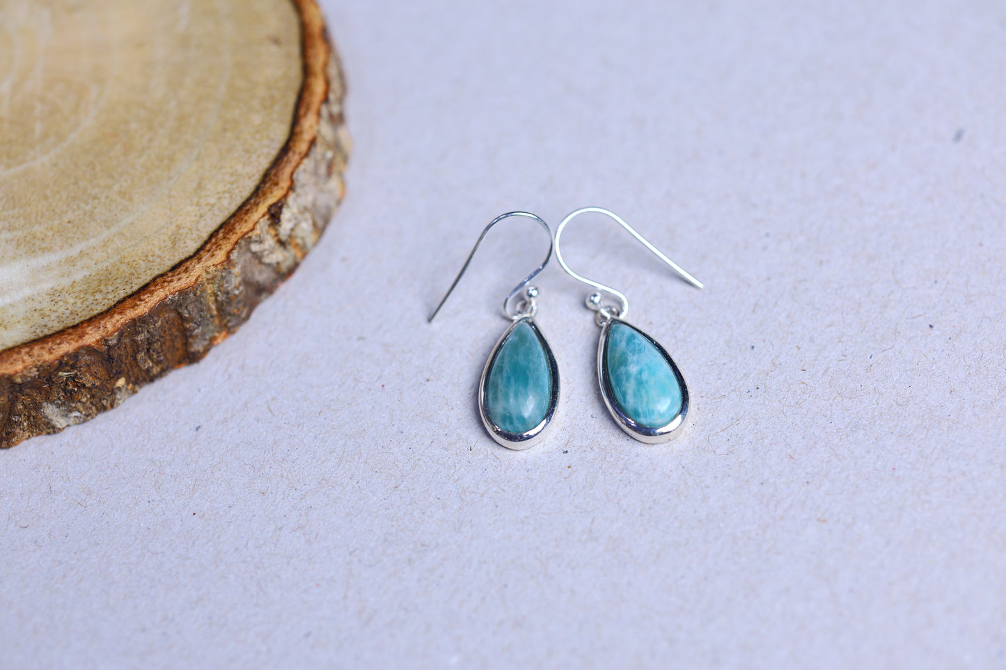 Amozonite Teardrop Silver Earring