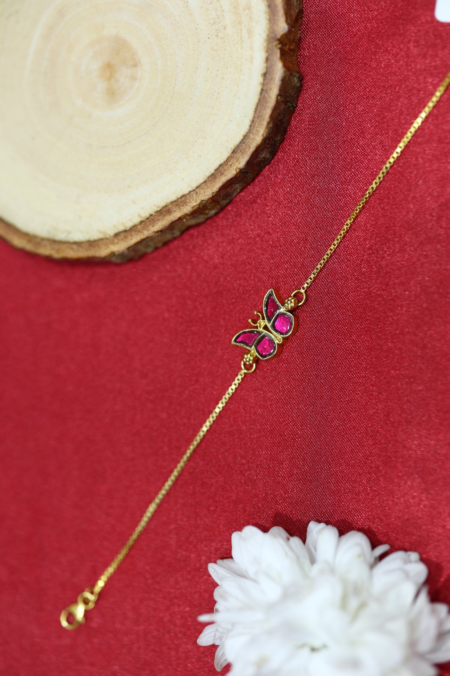 Delicate Butterfly Gold Plated Bracelet with Pink Stones