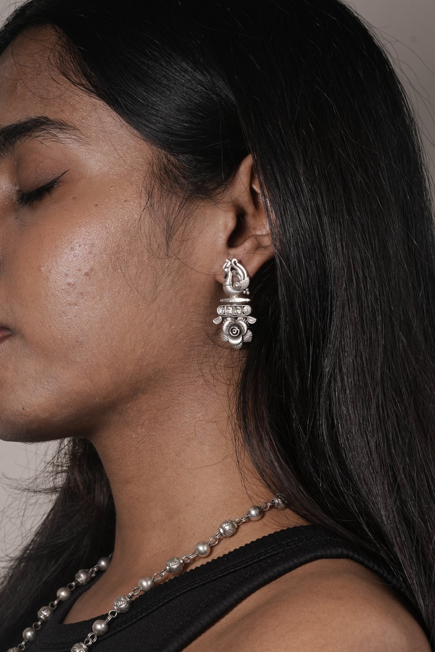 Oxidized Silver Floral Earrings