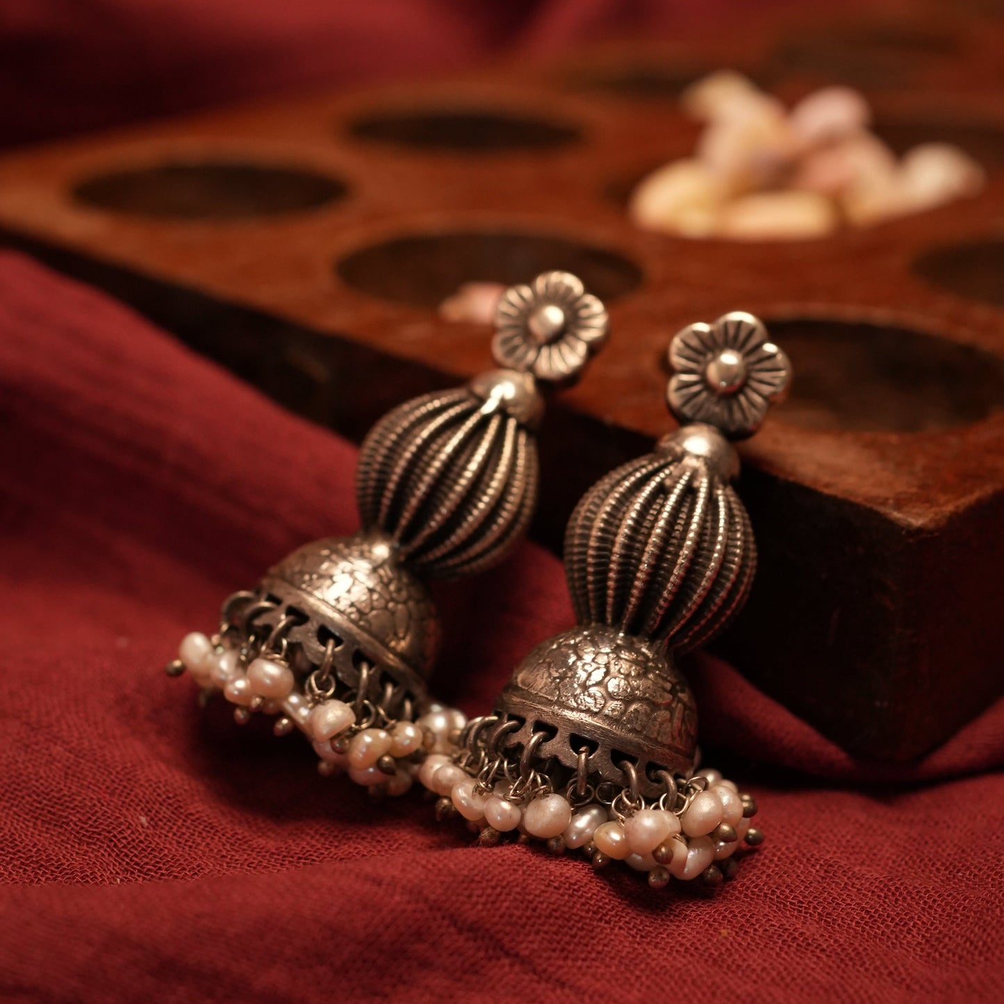 Handcrafted Oxidized Silver Jhumka Earrings