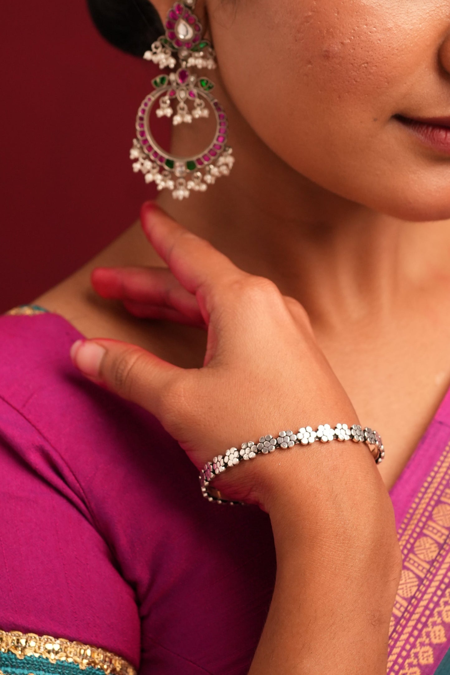 Floral Sterling Silver Pair Bangles