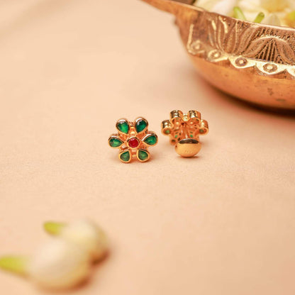Emerald Blossom Silver Stud Earrings