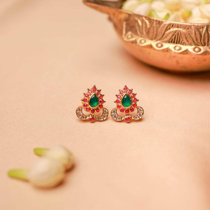 Kempu Teardrop Gold Plated Stud Earrings.