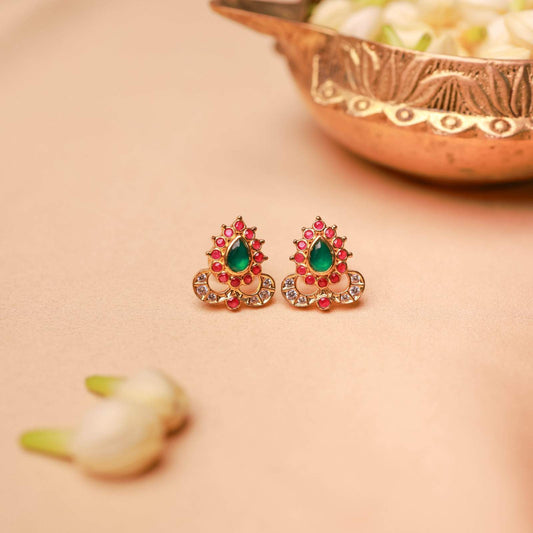 Kempu Teardrop Gold Plated Stud Earrings.