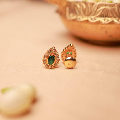 Emerald Teardrop Gold Plated Stud Earrings