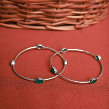 Emerald Silver Bangle