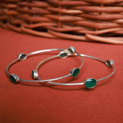 Emerald Silver Bangle