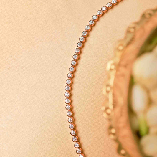 rose gold oxidised bracelet with sparkling stones 92.5 sterling silver elegant minimalist jewellery.