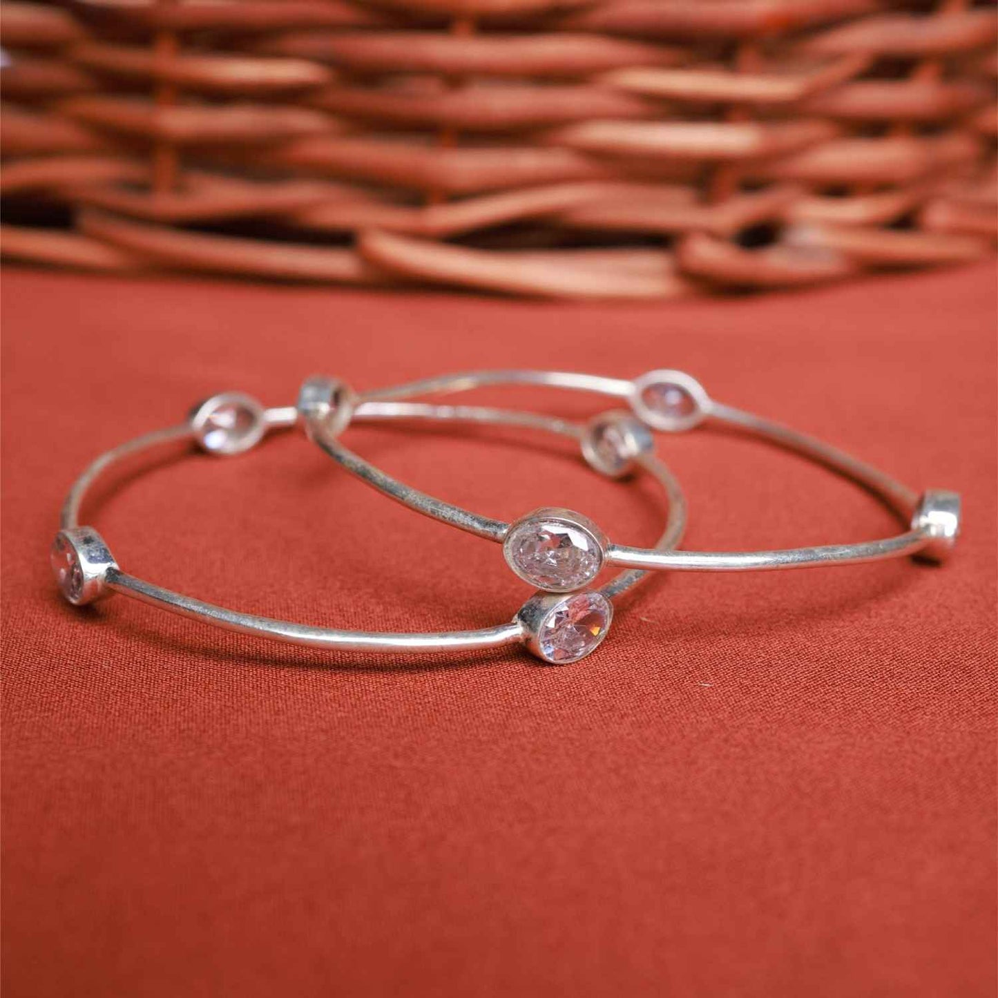 Minimal Zircon Silver Bangles