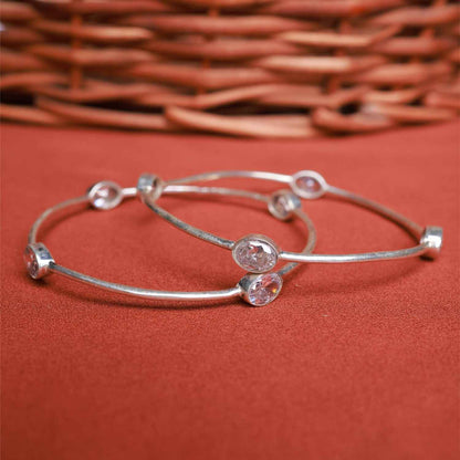 Minimal Zircon Silver Bangles