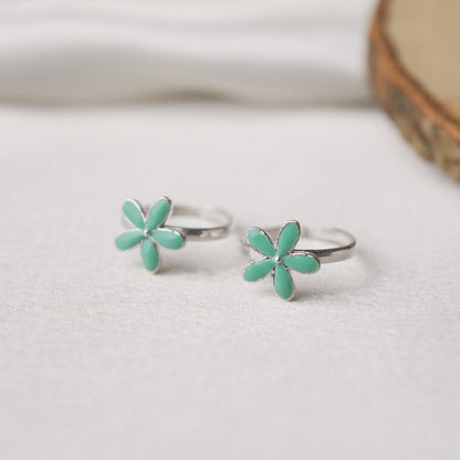 Mint Flower 92.5 Sterling Silver Toe Ring.