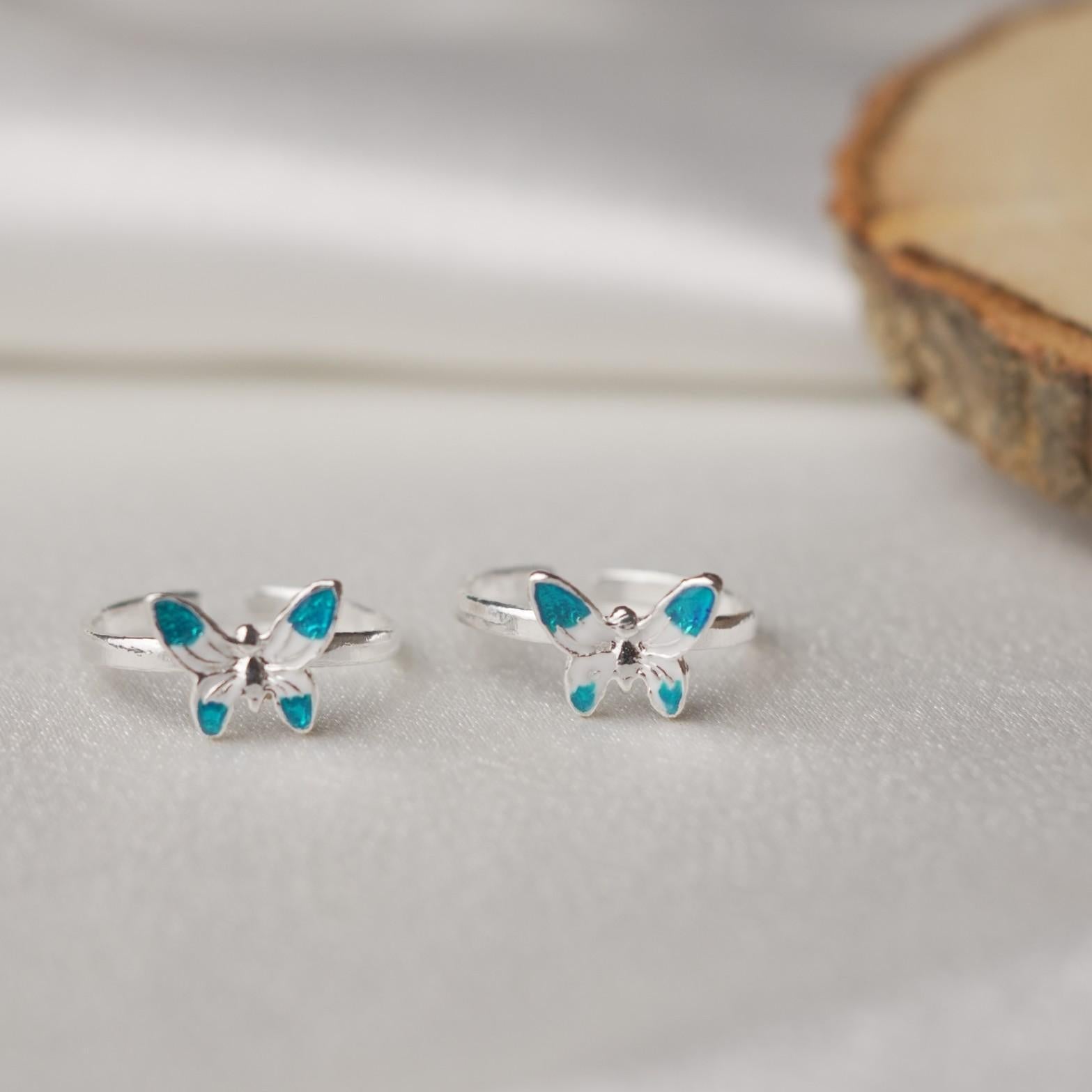 Blue Butterfly 92.5 Sterling Silver Toe Ring.