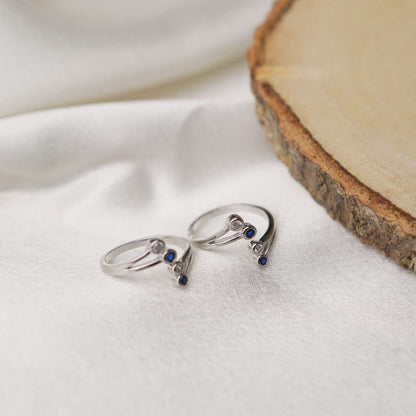 Blue & White Stone 92.5 Sterling Silver Toe Ring.