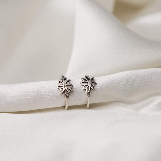 Adjustable Oxidized Silver Lotus Toe Rings