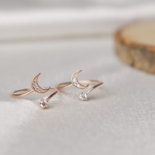 Celestial Moon & Star 92.5 Sterling Silver Toe Ring.