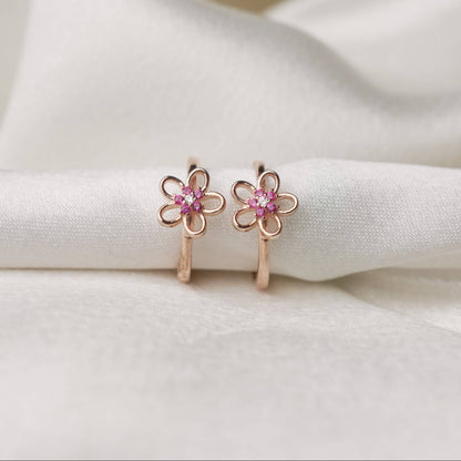 Rose Gold-Plated Flower Toe Rings with Pink Stones