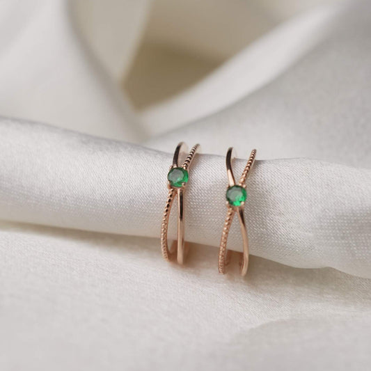 Rose gold Adjustable Toe Rings with  Green Colour Gemstone