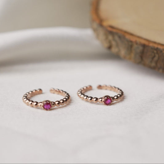 Ruby Bead 92.5 Sterling Silver Toe Ring.