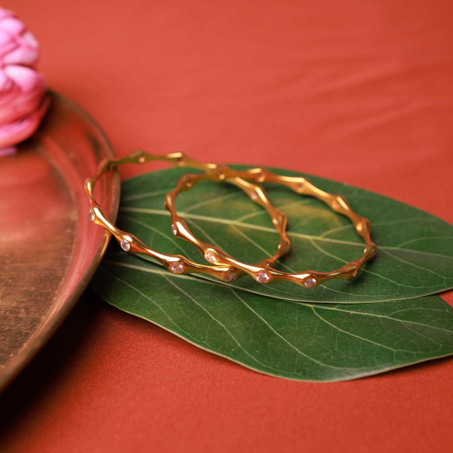 Gold Plated Crystal wave Silver Bangle