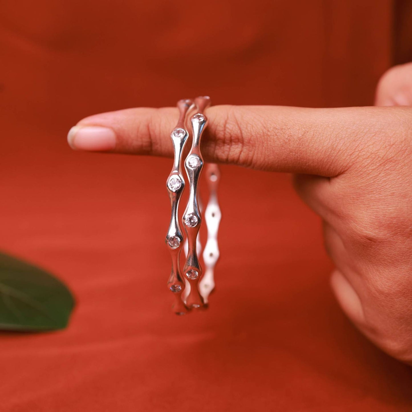 Crystal wave Silver Bangle