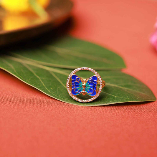 Gold Plated Blue Butterfly Silver Ring.
