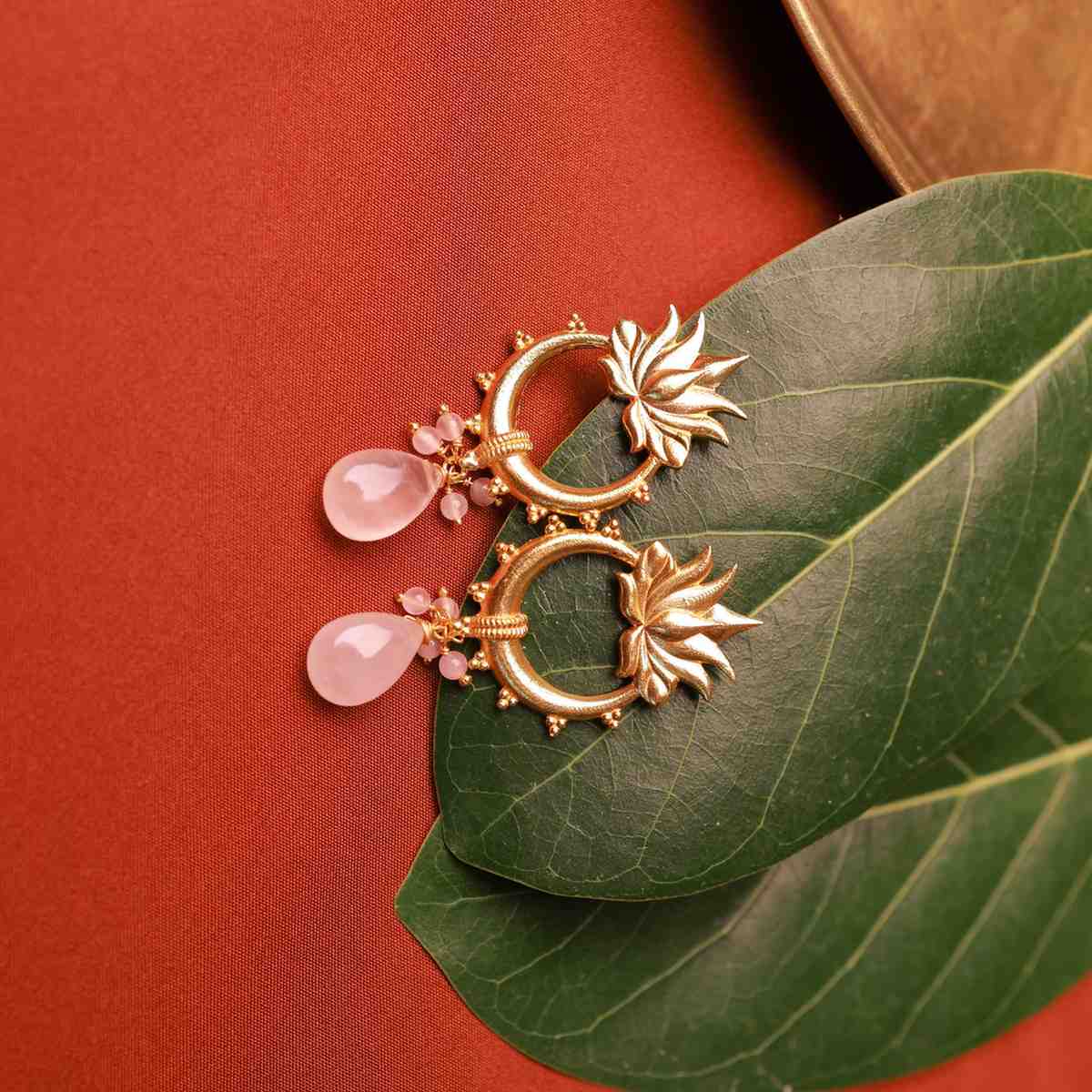 Rose Quartz Lotus Halo Silver Earrings