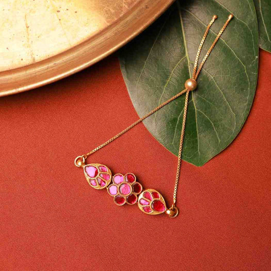 Ruby Floral Adjustable Silver Bracelet.
