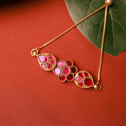 Ruby Floral Adjustable Silver Bracelet