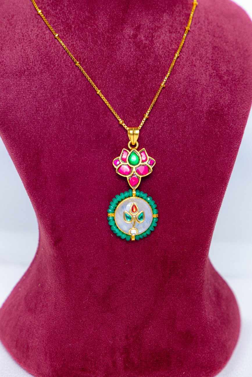 Lotus Bloom Stone Pendant Necklace