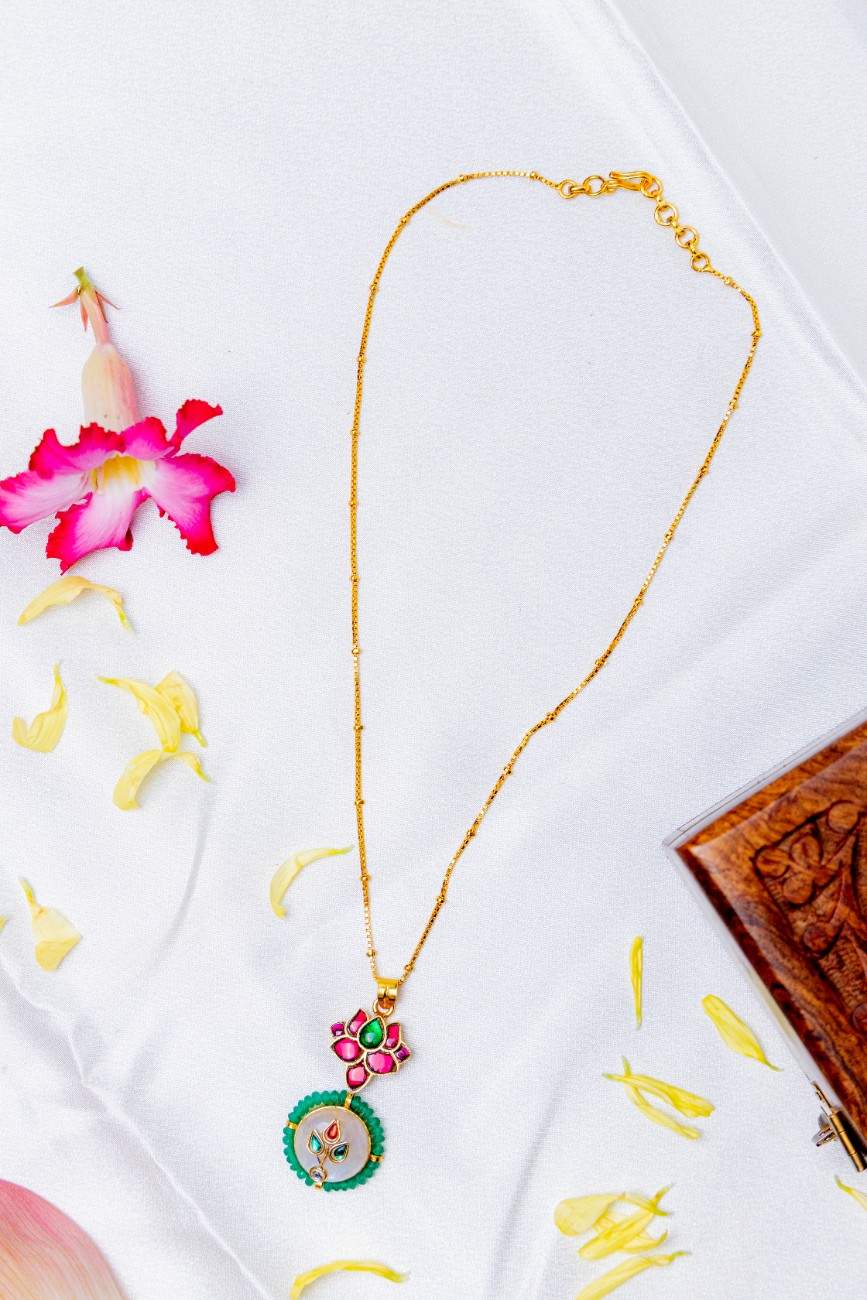 Lotus Bloom Stone Pendant Necklace