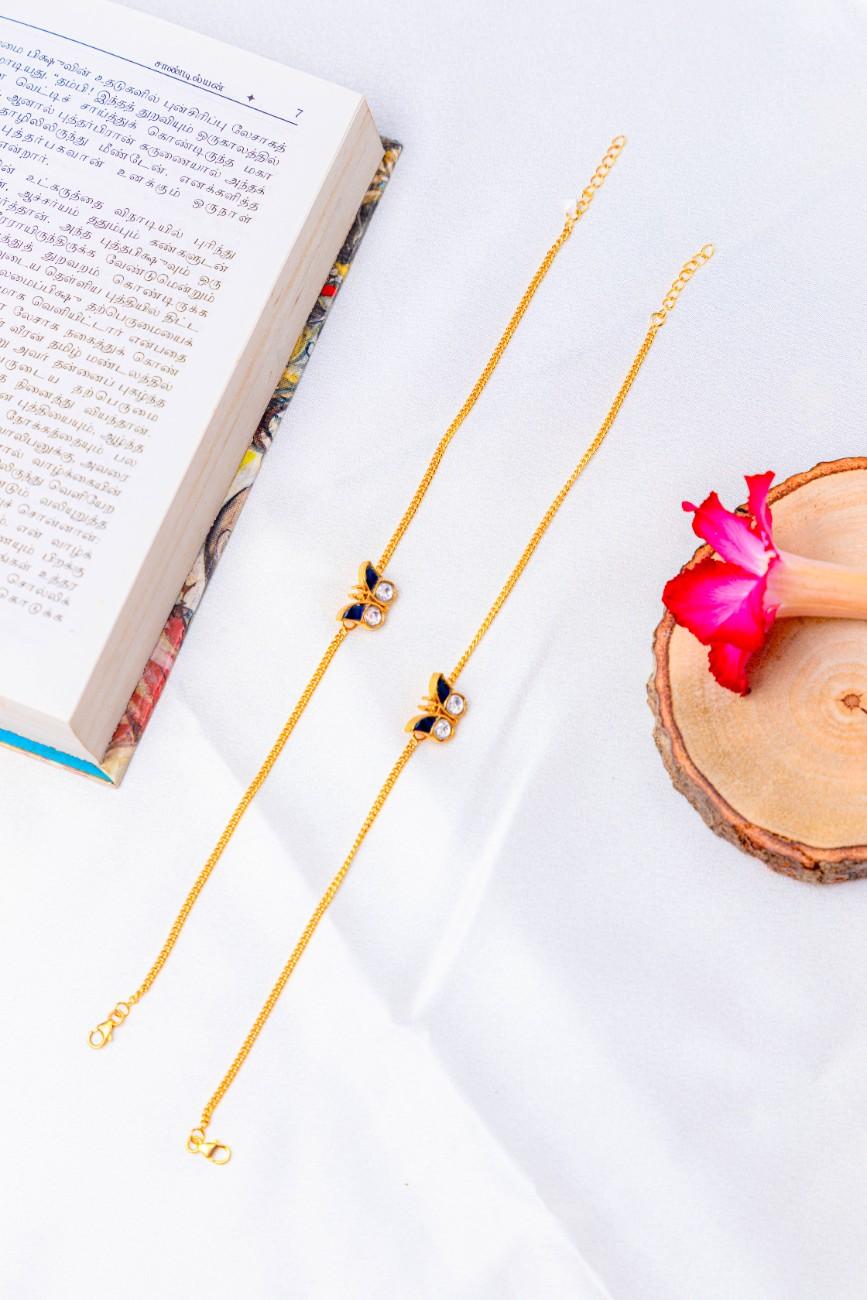 92.5 Sterling Silver Gold-Plated Blue Butterfly Stone Anklet.