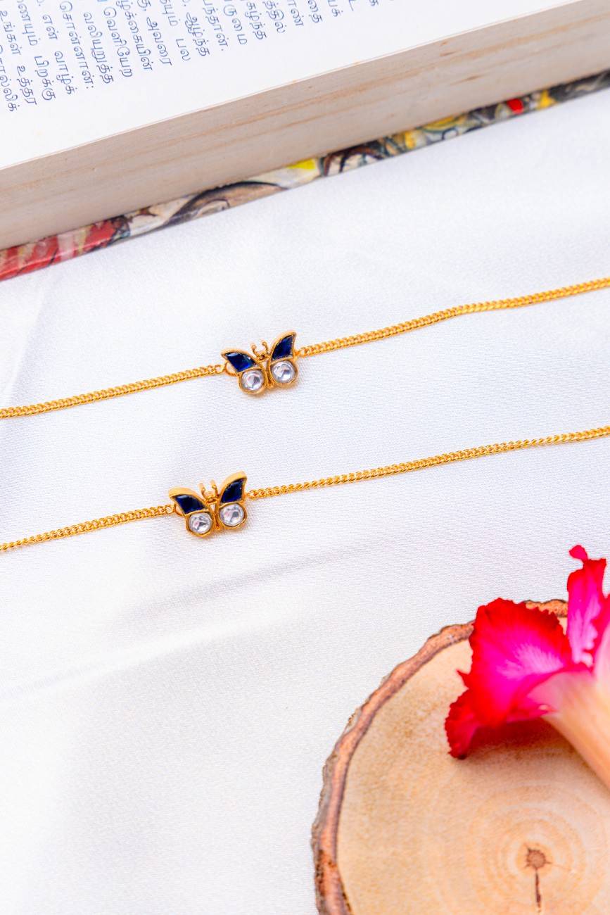 Sterling Silver Gold-Plated Blue Butterfly Stone Anklet